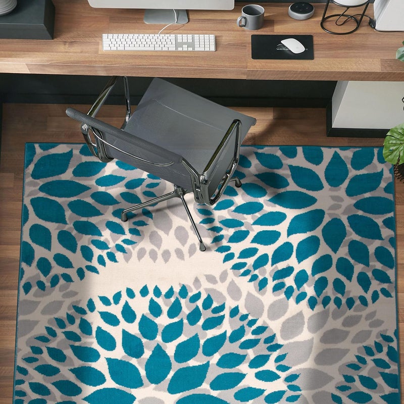 Rugshop Modern Blue Floral Circles Design Area Rug â€“ Elegant Non-Shedding, 3'1" x 5' for Living Room, Bedroom, Dining Room, Kitchen - Image 1